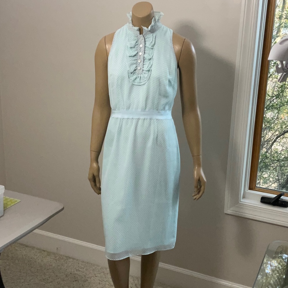 Isaac Mizrahi Pale Aqua Sleeveless Ruffle-Neck Midi Dress
